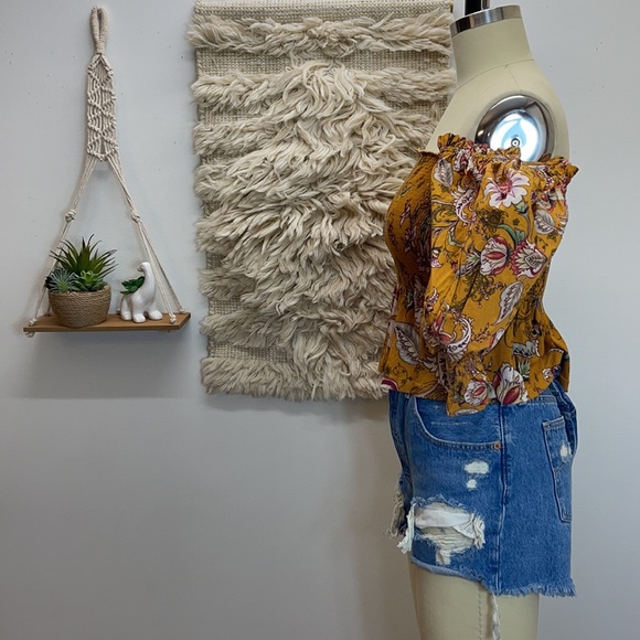 Anthropologie smocked Sweetheart Blouse Yellow Motif (consistently Apply) - Picture 7 of 15